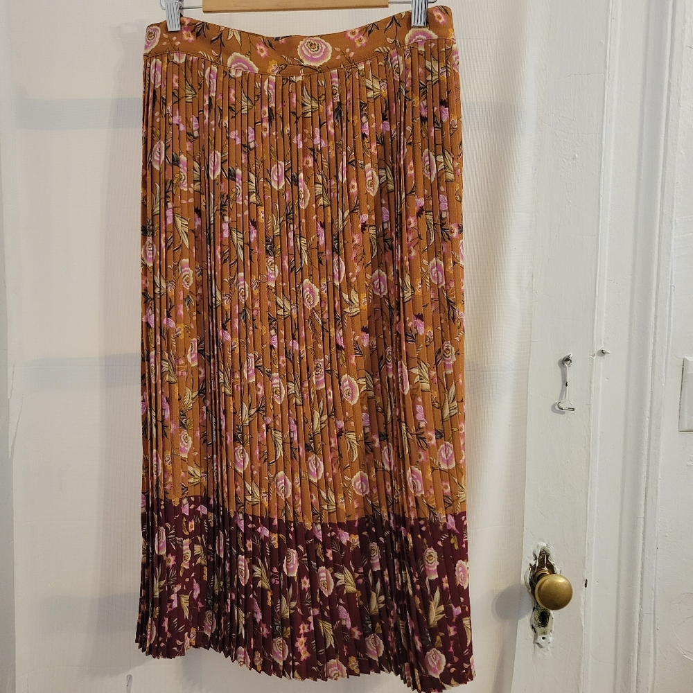 LOFT Floral Pleated Midi Skirt